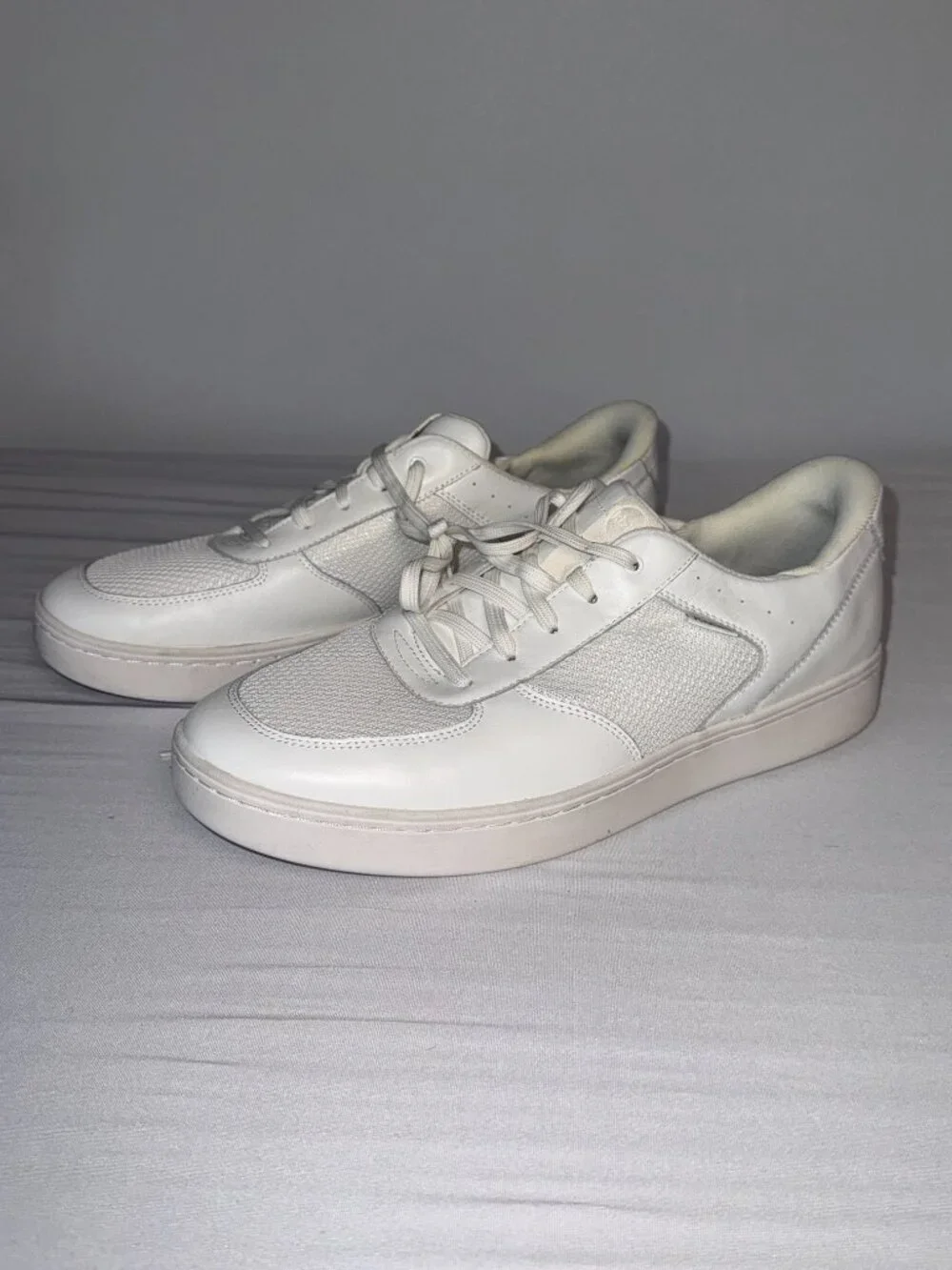 Men's 12 Kizik Oslo Hands-Free Sneakers White Leather Mesh Athletic Shoes